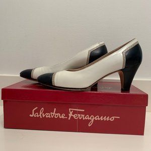 Vintage Ferragamo Navy & White Spectator Heels